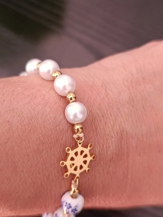 Pulsera ajustable perlas y cerámica