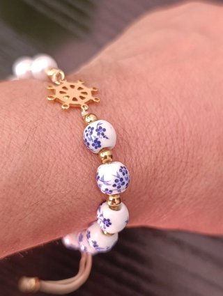 Pulsera ajustable perlas y cerámica