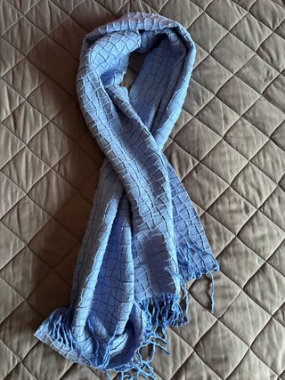 Pañuelo Bufanda Vintage Azul Textura Flecos