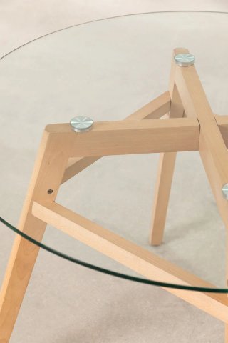 Mesa redonda comedor cristal y madera 120 cm
