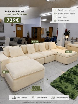 ¡SUPER PRECIO! Sofá Modular Beige Tela Bouclé