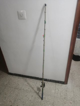 Caña de pescar artesanal + carrete Decathlon