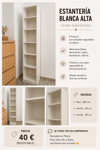 Estantería Blanca Alta 6 Huecos