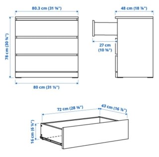 Cómoda Malm 3 cajones Ikea Blanca
