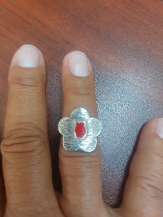 Anillo Plata Flor Roja