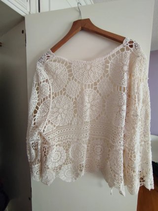 Chaleco de crochet beige/blanco talla única