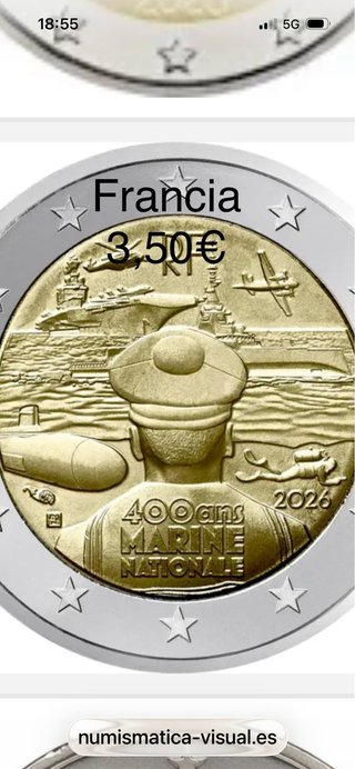 Moneda 2€ Francia 2026 Marine Nationale