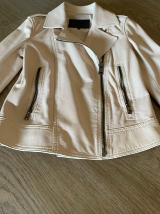 Cazadora Biker Piel Beige Massimo Dutti