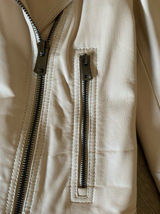 Cazadora Biker Piel Beige Massimo Dutti