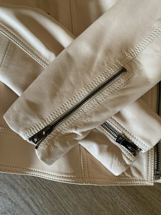 Cazadora Biker Piel Beige Massimo Dutti