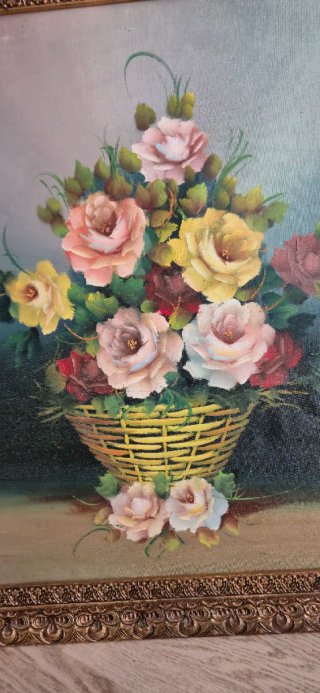 Pintura al óleo: Canasto con rosas