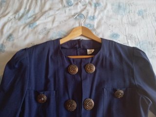 Vestido azul años 80 botones dorados