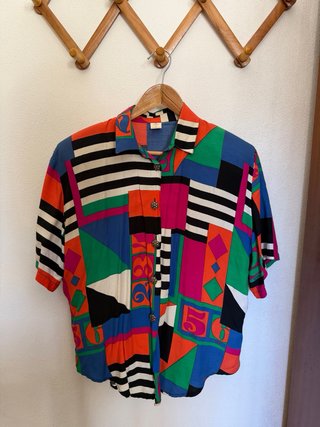 Camisa Vintage Colorida Estilo Patchwork