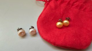 Pendientes Perlas Filipinas Doradas y Rosas