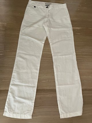 Pantalón lino blanco Mango