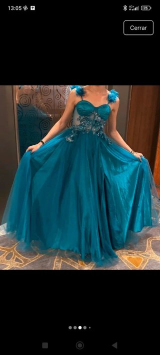 Vestido largo Feruestyle azul turquesa
