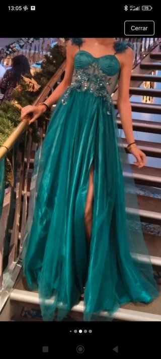 Vestido largo Feruestyle azul turquesa