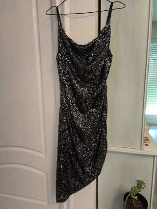 Vestido de fiesta lentejuelas negro/plata