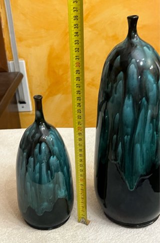 Conjunto 2 Jarrones Cerámica Negro y Turquesa