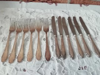 Set 6 forchette e 6 coltelli dessert argento 1000