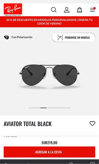 Gafas Ray-Ban Aviator Negro Polarizadas