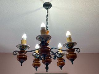 Lámpara Hierro Forjado y Madera Marrón