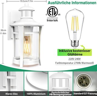 Aplique LED Exterior Blanco con Sensor