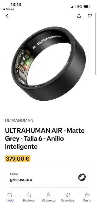 Ultrahuman Ring Air Matte Grey Talla 6