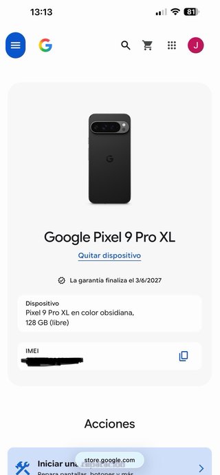 Google Pixel 9 Pro XL 128GB Negro
