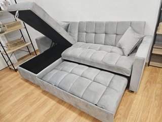Sofá Cama Chaiselongue Gris con Arcón