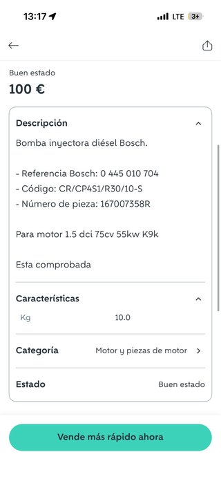 Bomba Inyectora Diésel Bosch 1.5 dci