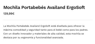 Mochila Portabebés Availand Ergo Soft 3 posiciones