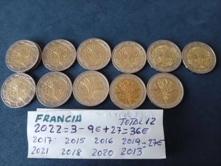 12 Monedas 2€ Francia Sin Circular