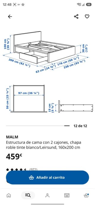 Cama Ikea MALM con somier de madera