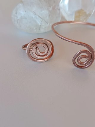 Conjunto artesanía puro cobre de pulsera y anillo