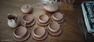 Juego de café rústico terracota sin vidriar