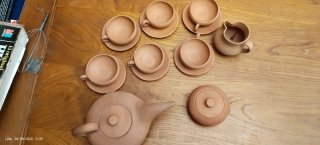 Juego de café rústico terracota sin vidriar