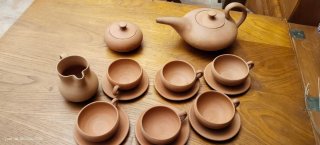 Juego de café rústico terracota sin vidriar