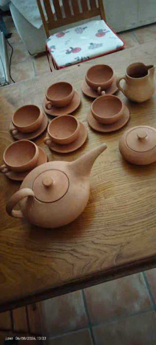Juego de café rústico terracota sin vidriar