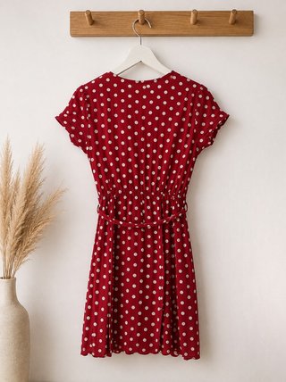 Vestido rojo lunares blanco cruzado
