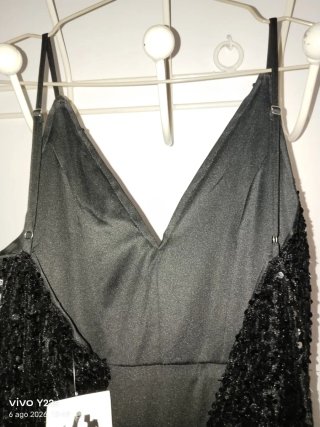 Vestido largo negro lentejuelas