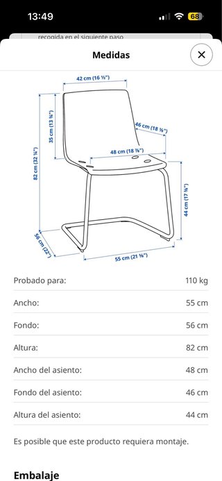 4 Sillas de diseño transparente IKEA modelo TOBIAS