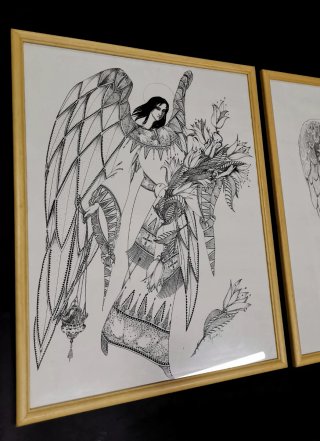 Preciosos dibujos ángeles realizados a puntillismo