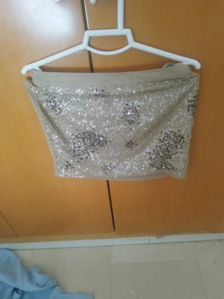 Falda lentejuelas beige y plateada talla única