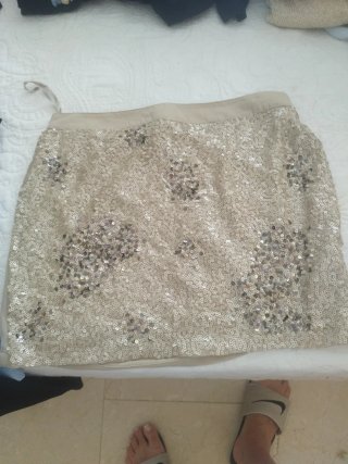 Falda lentejuelas beige y plateada talla única