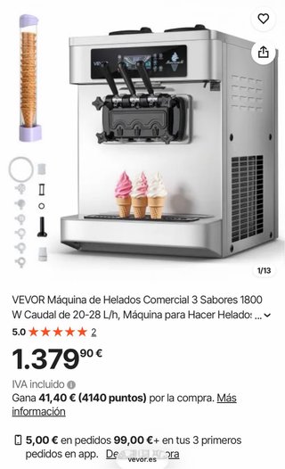 Máquina Helados VEVOR 3 Sabores 1800W