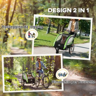 Rimorchio Bici e Passeggino Bambini 2 in 1 Verde