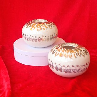 Pareja Portavelas Porcelana Blanco y Oro