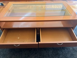 Mesa centro madera y cristal con ruedas