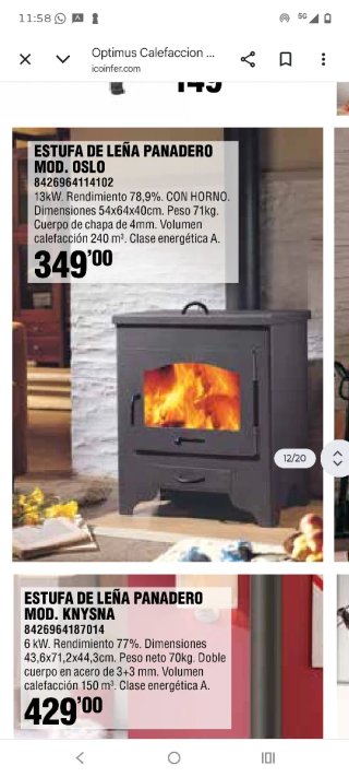 Estufa de leña Optimus con horno.